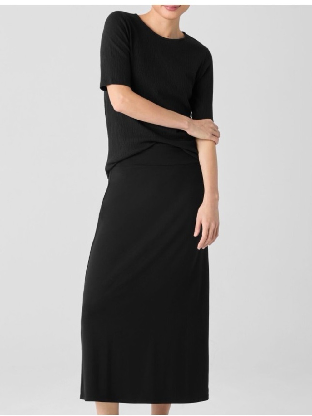 Eileen Fisher Black Maxi A line Skirt small silt on left side, Size Medium
